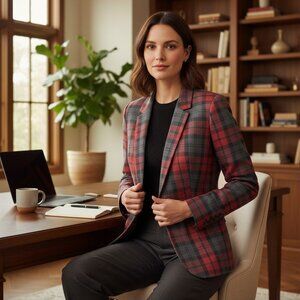 Vintage veston Chic par Jacob femme XSmall plaid rouge, noir